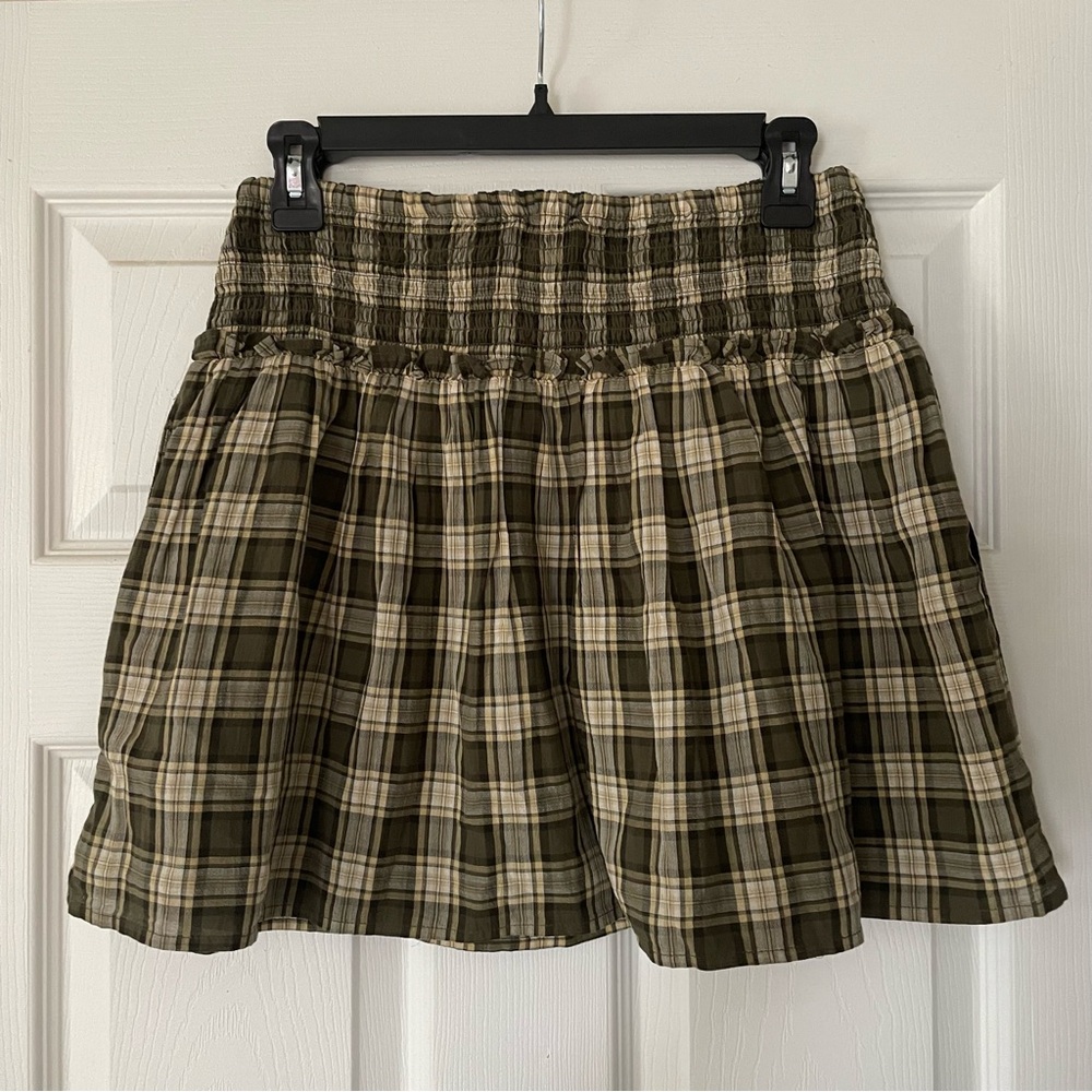 Madewell Smocked-Waist Plaid Mini Skirt in 100% Cotton Size Medium